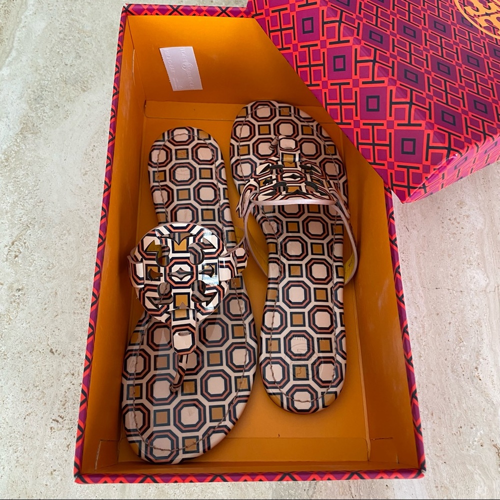 Tory Burch Miller Patent Leather Flip Flops - Octagon Square Ballet Pink Sz 8.5